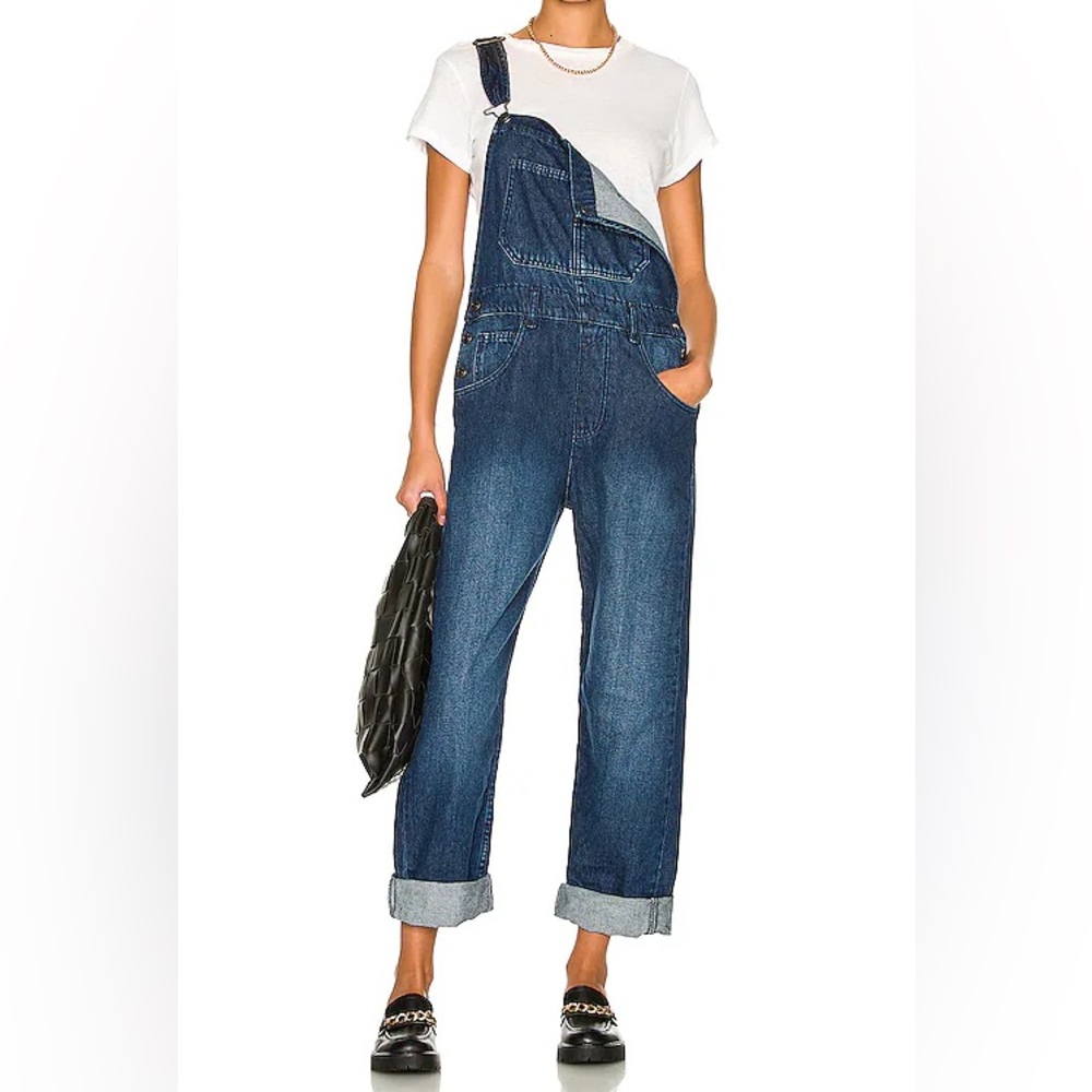 Free People Dark Blue Denim Overalls